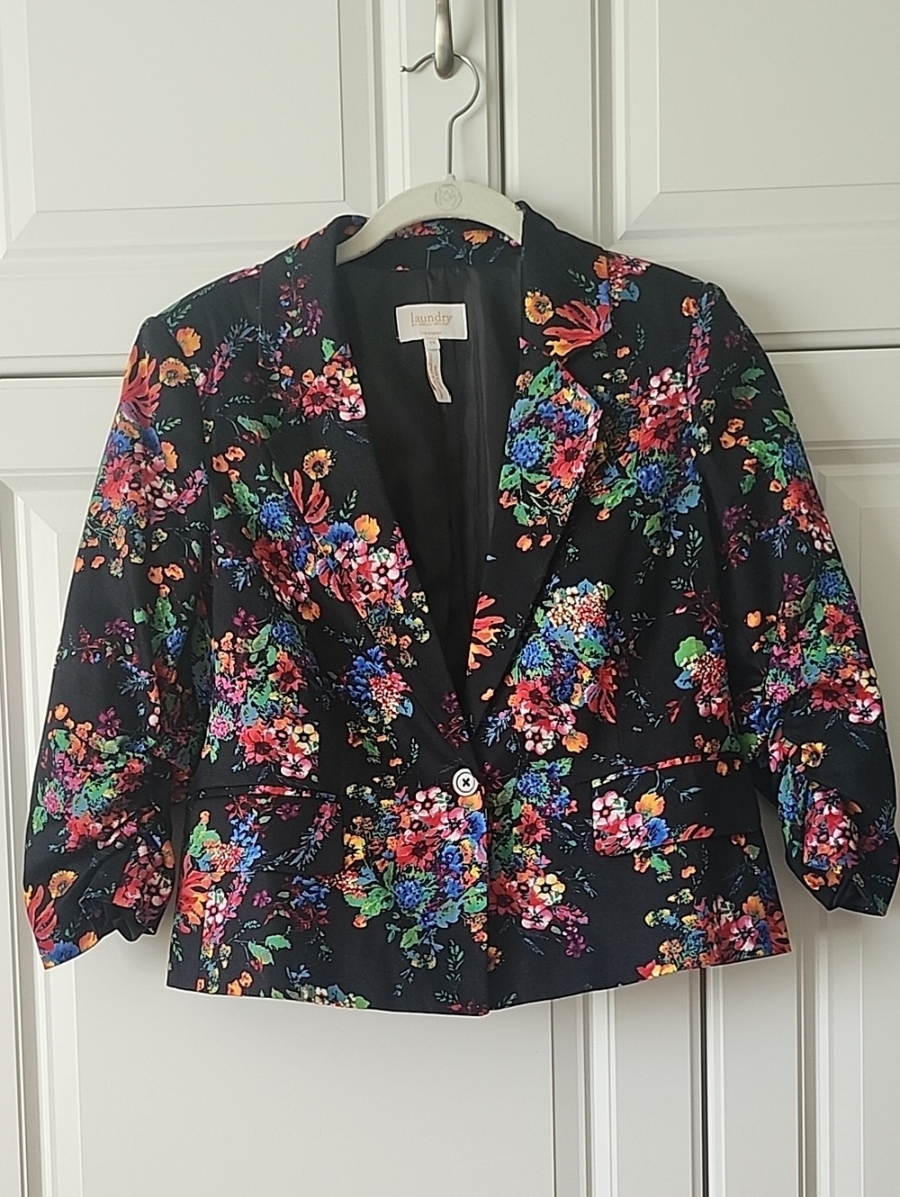 Laundry By Shelli Segal Black Floral Blazer with Multicolor Print